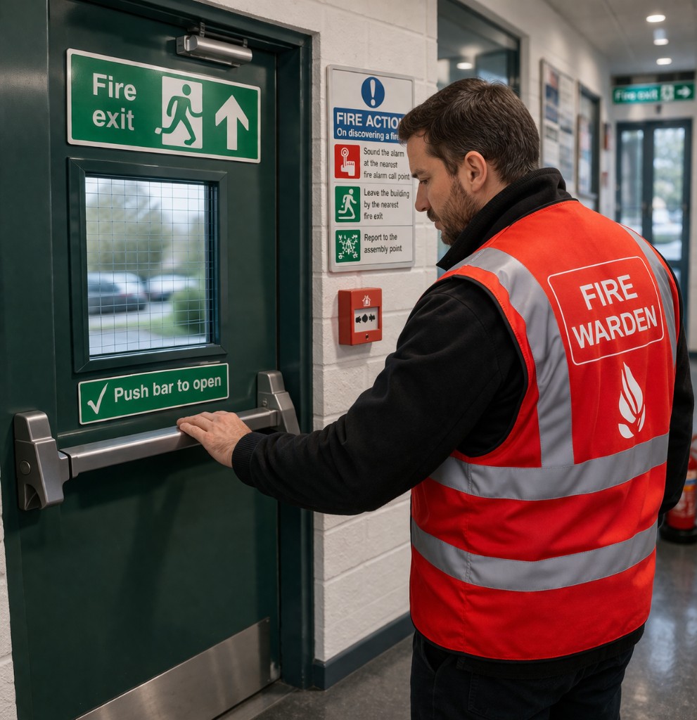 Fire Warden at fire exit