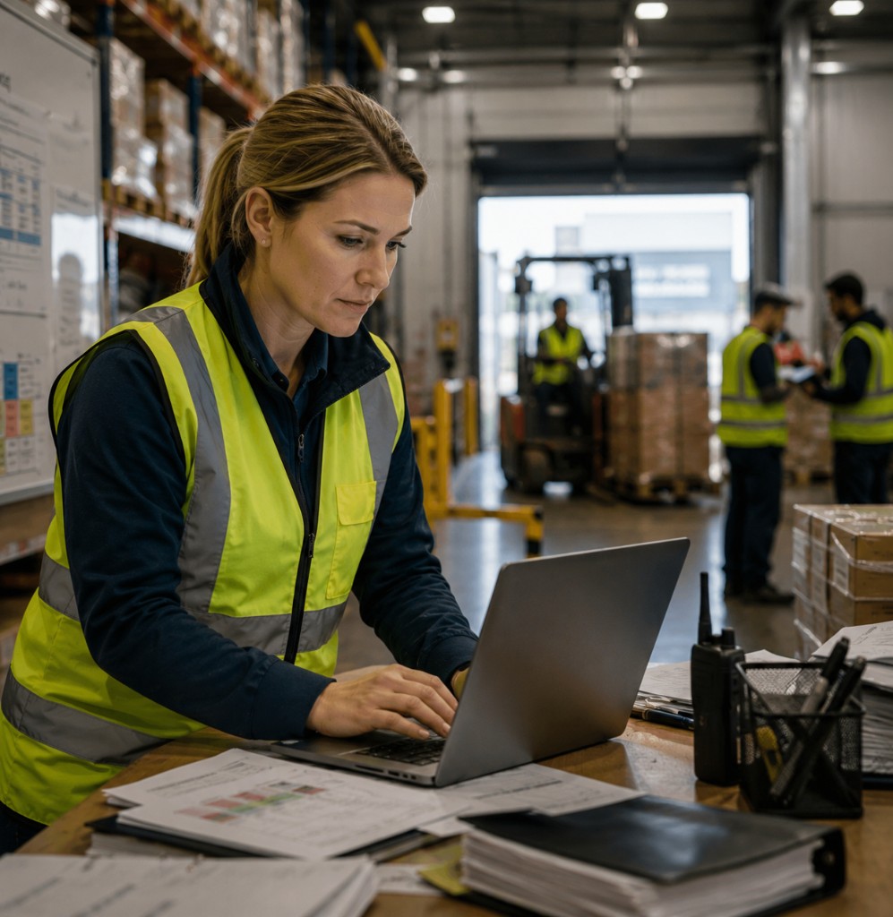 Supervisor reviewing health and safety in the workplace