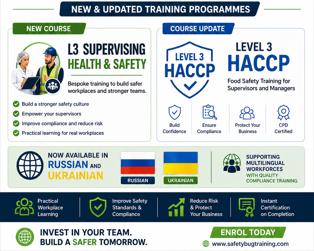 Safety Bug Training – New L3 Supervising Health & Safety and updated Level 3 HACCP programmes